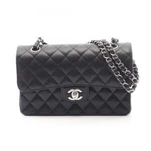 CHANEL Matelasse Double Flap Shoulder Bag in Grained Calfskin Caviar, Black, ...